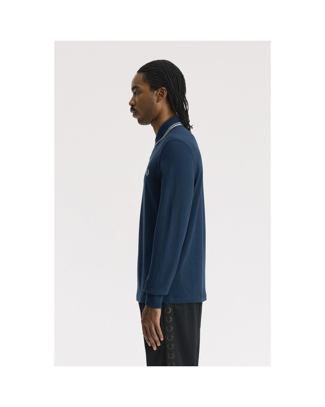 Fred Perry Blue Long Sleeve Twin Tipped Polo Shirt for men