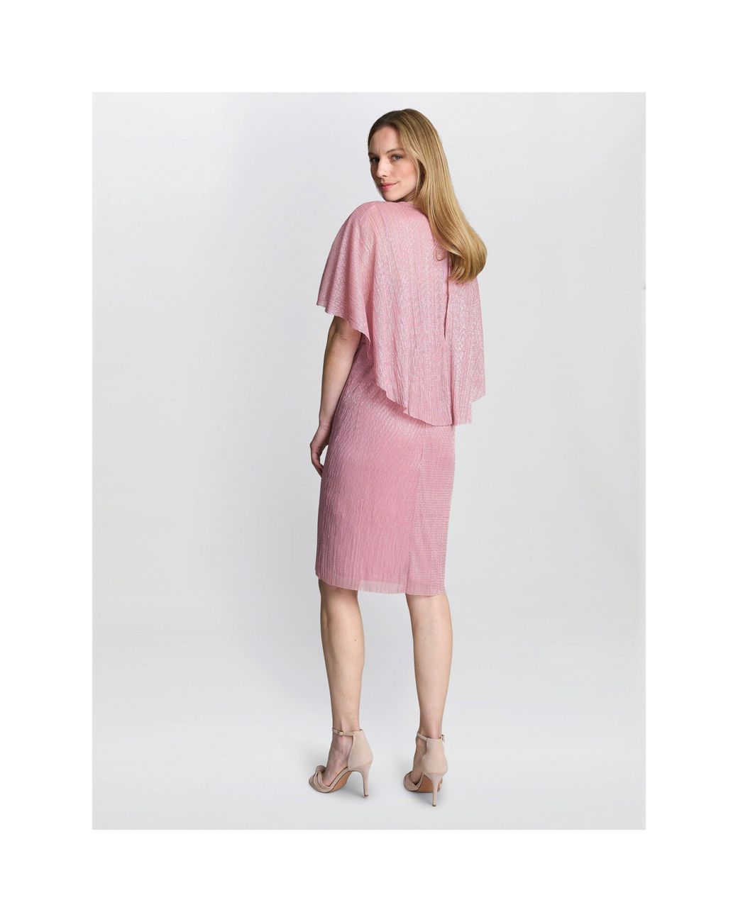 Gina Bacconi Pink Sonya Pleated Dress With Brooch