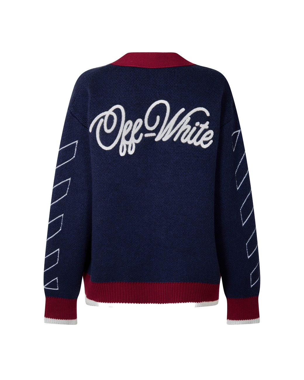 Off-White c/o Virgil Abloh Blue Varsity Button Front Knit Cardigan