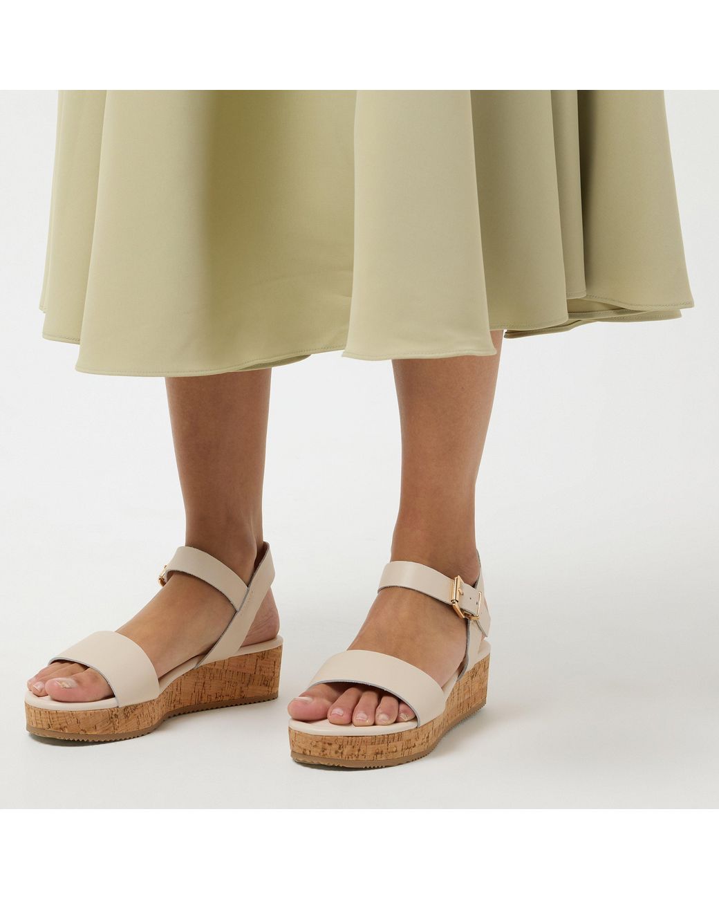 Dune White Lazered Leather Flatform Sandals