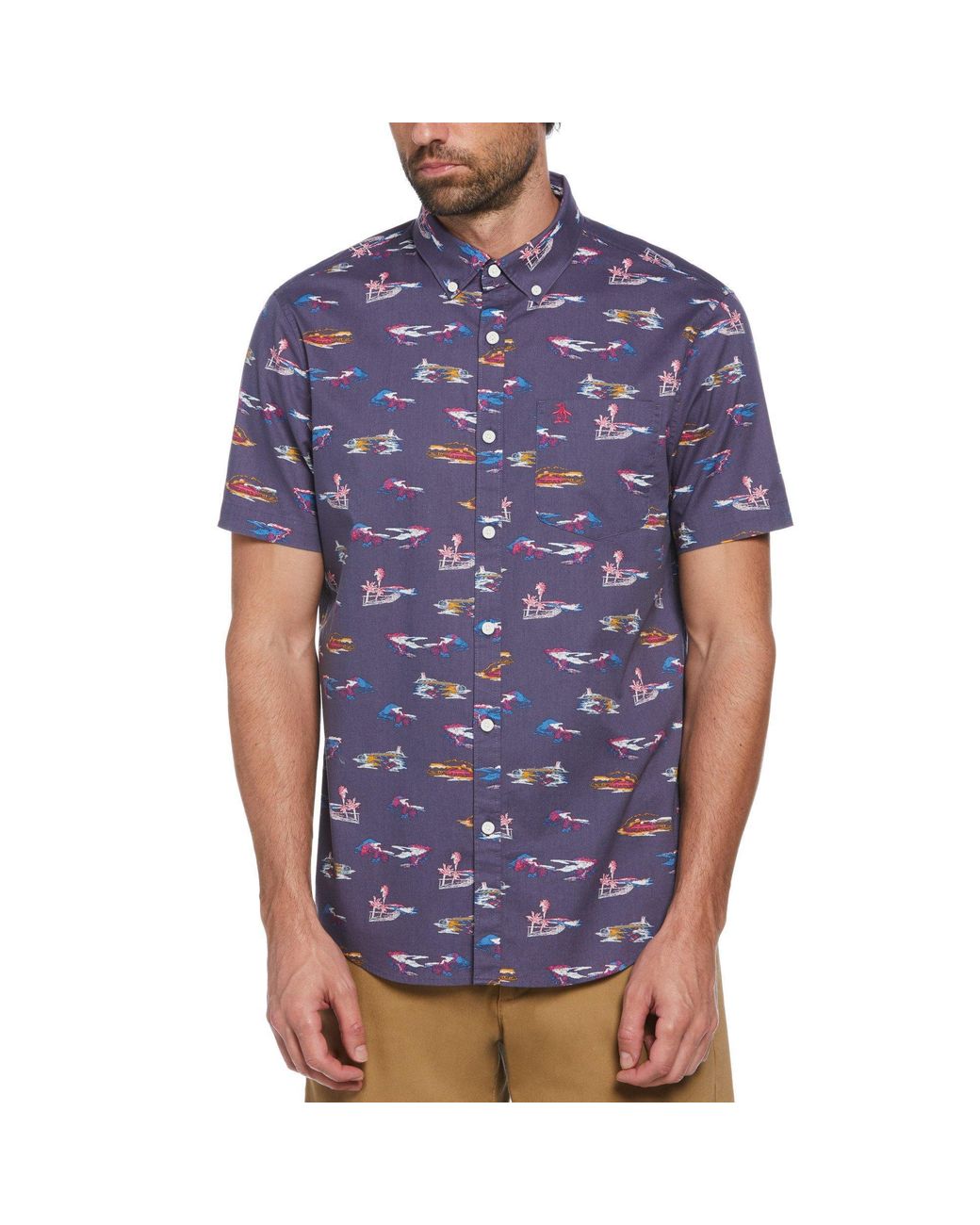 Original Penguin Blue Short-Sleeve Plain Shirt for men