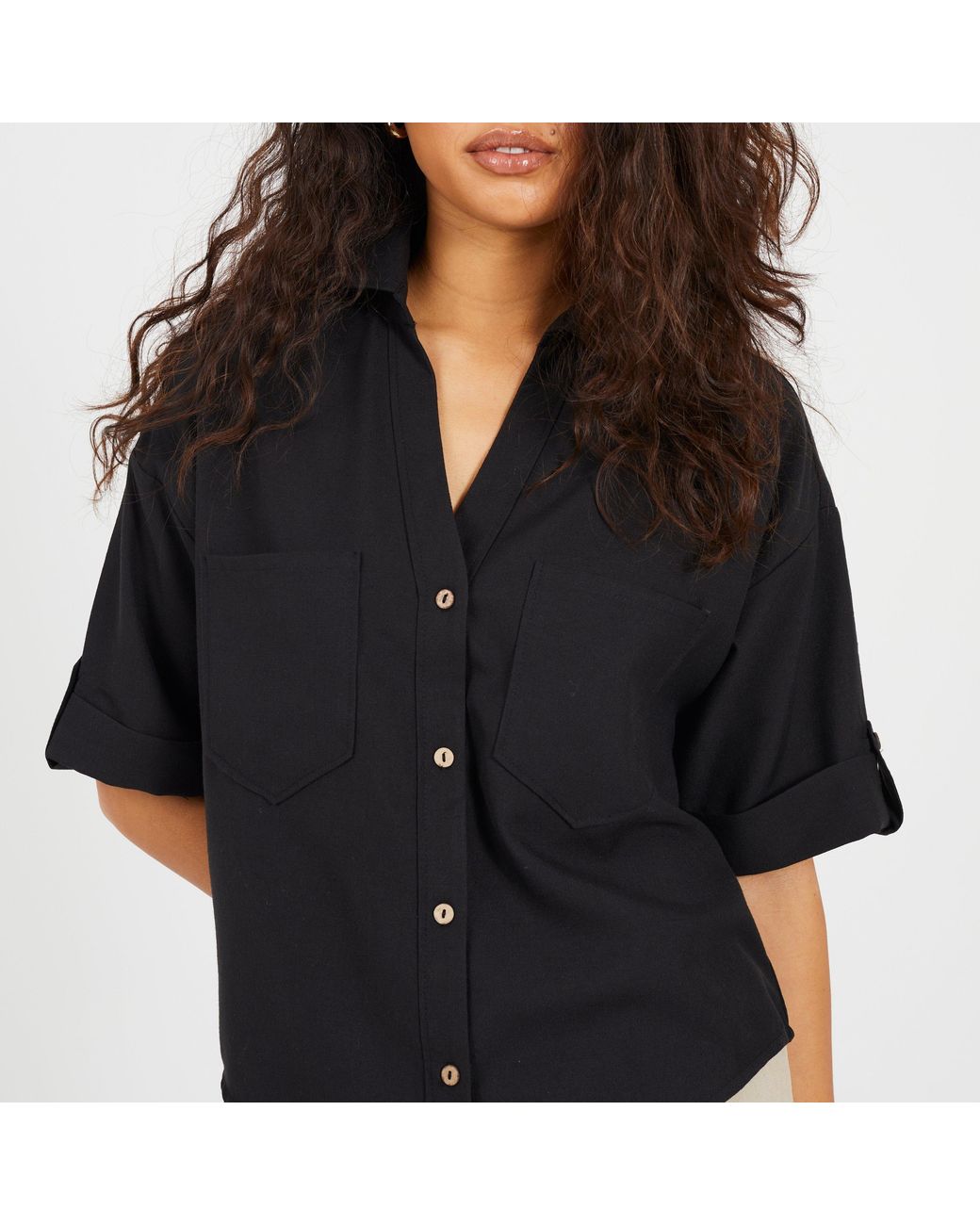 Brave Soul Blue Jw Ruched Button Up Shirt