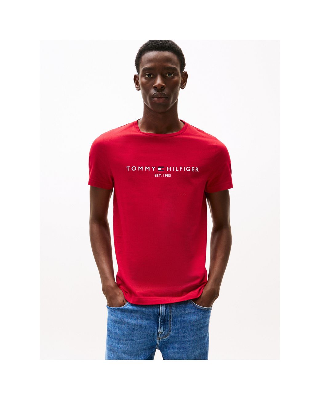 Tommy Hilfiger Red Logo Crew Neck T Shirt for men