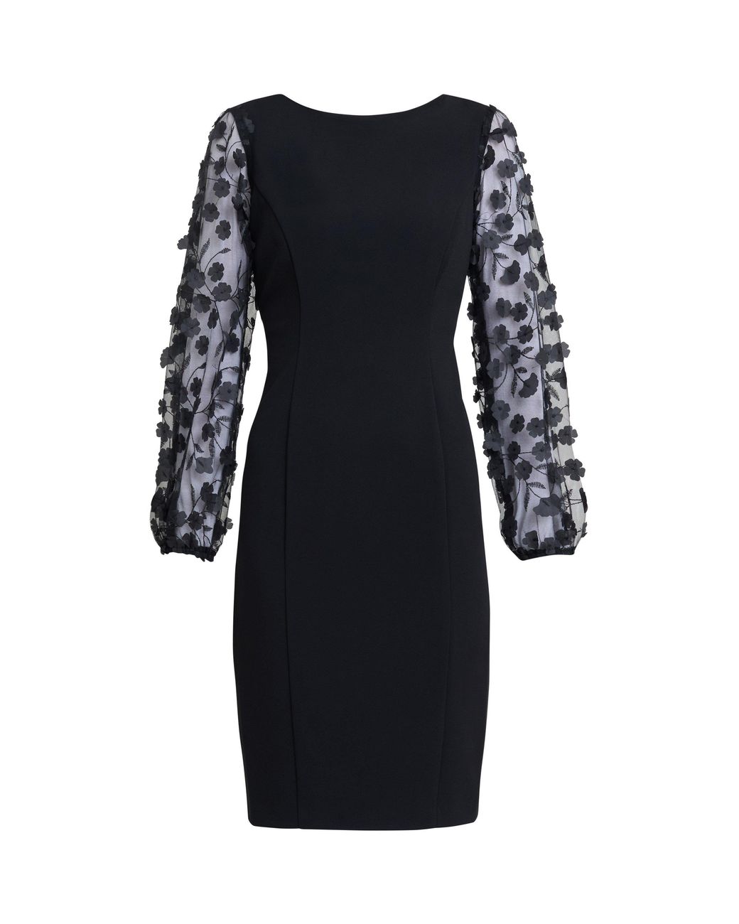 Gina Bacconi Black Jerry Applique Floral Sleeve Dress
