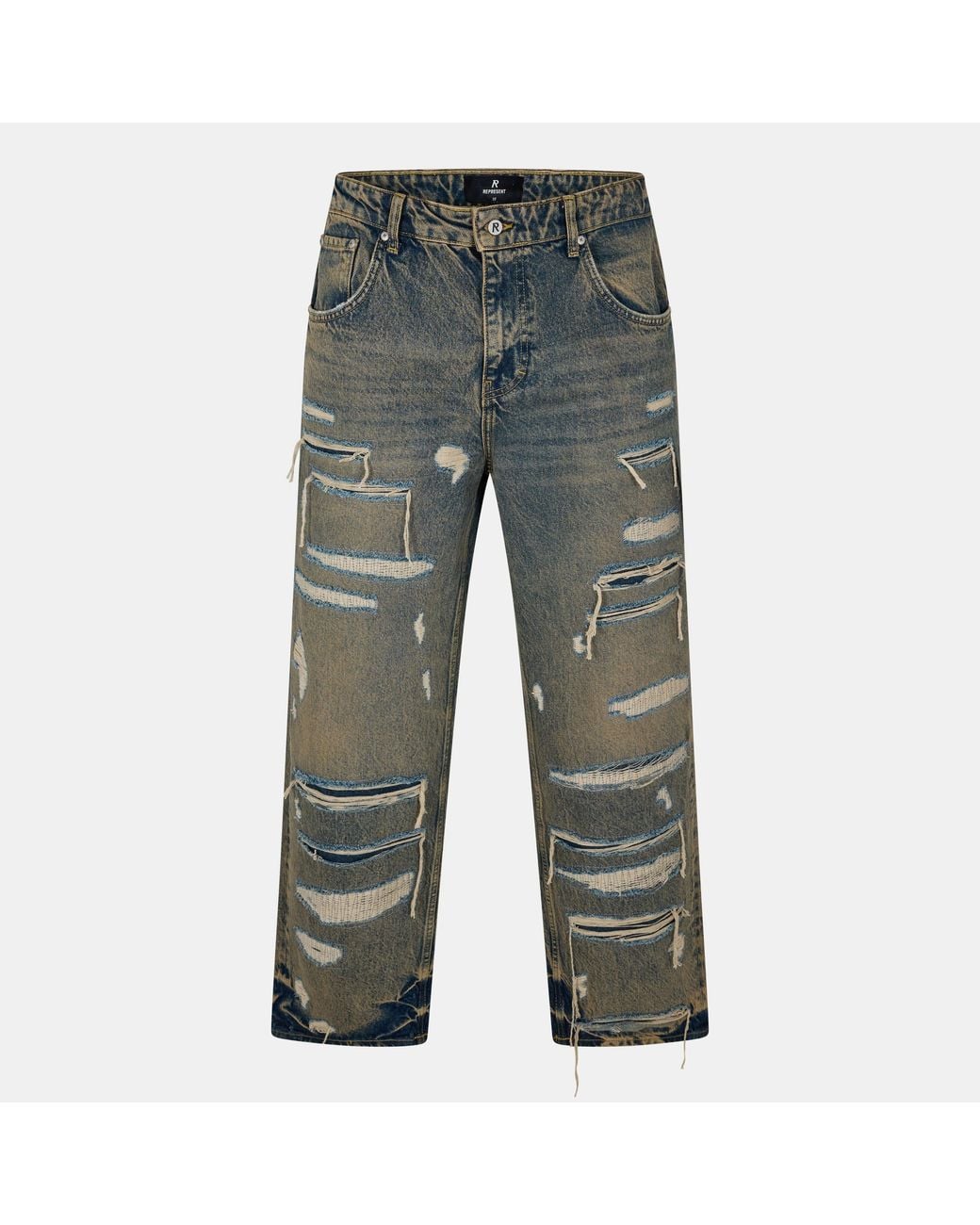 Represent Gray Denim Straight Leg Jeans for men