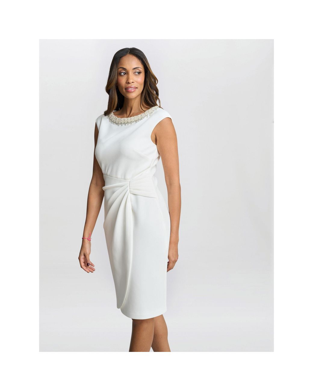 Gina Bacconi White Sansa Wrap Dress With Beaded Neck