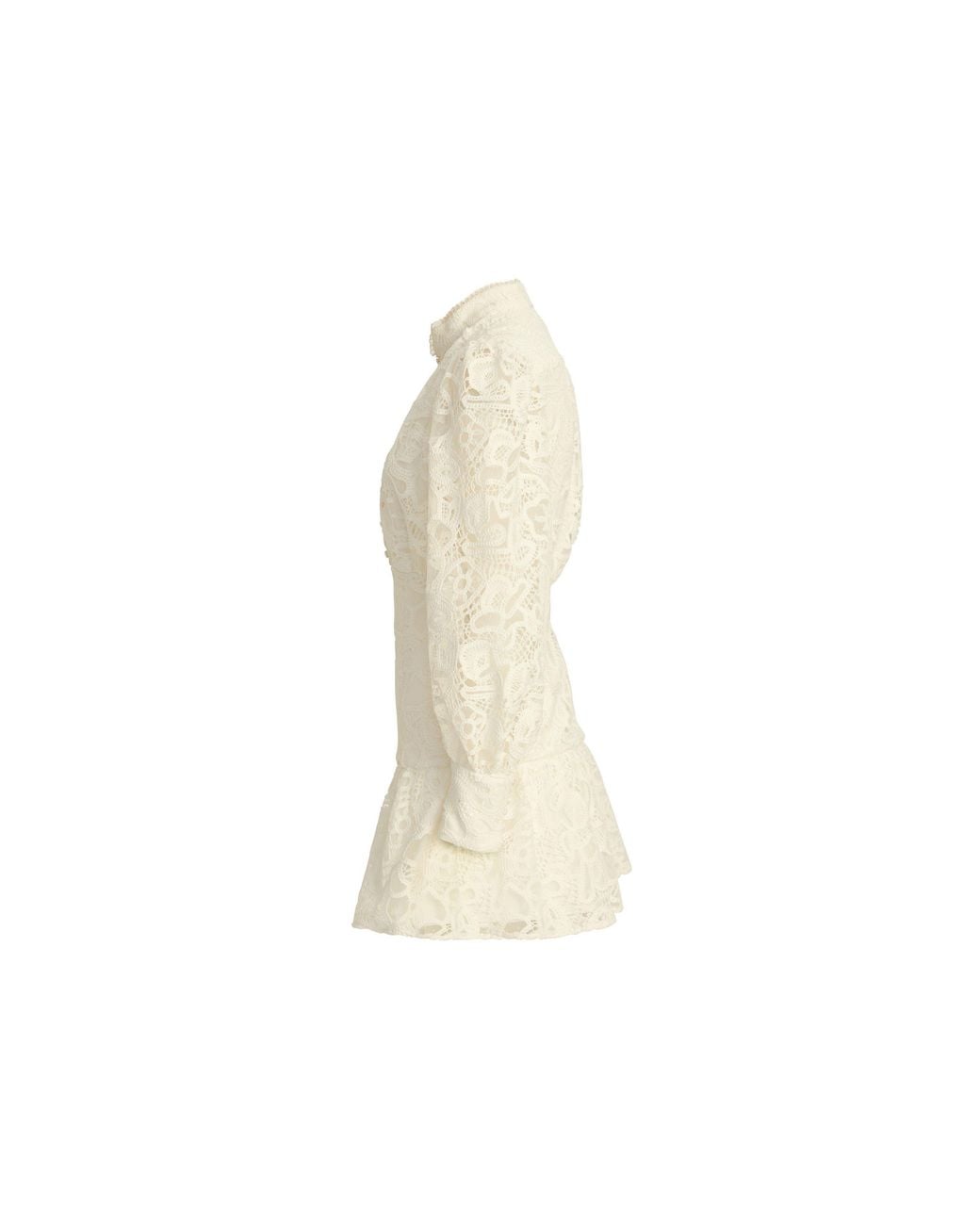 Bardot Natural Remy Lace Long Sleeve Mandarin Collar Mini Dress