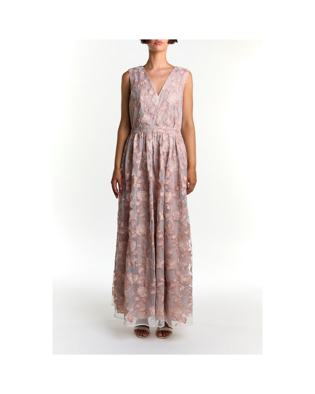 True Decadence Natural V-Neck Sleeveless Maxi Gown