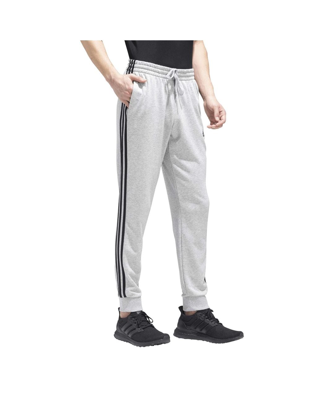 Adidas Gray Essentials Tapered Cuff 3-Stripes Joggers for men