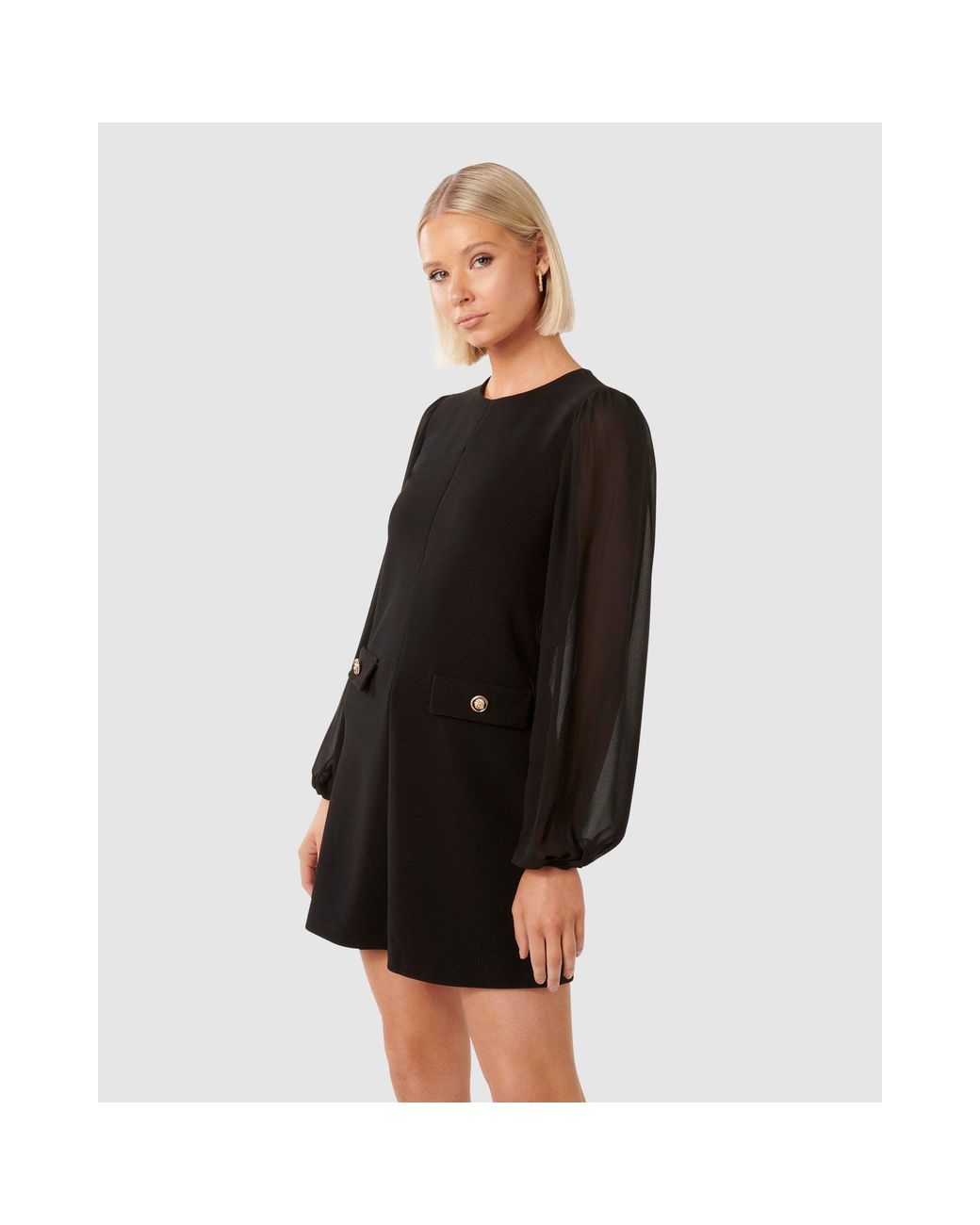 Forever New Black Jessie Sheer Sleeve Mini Dress