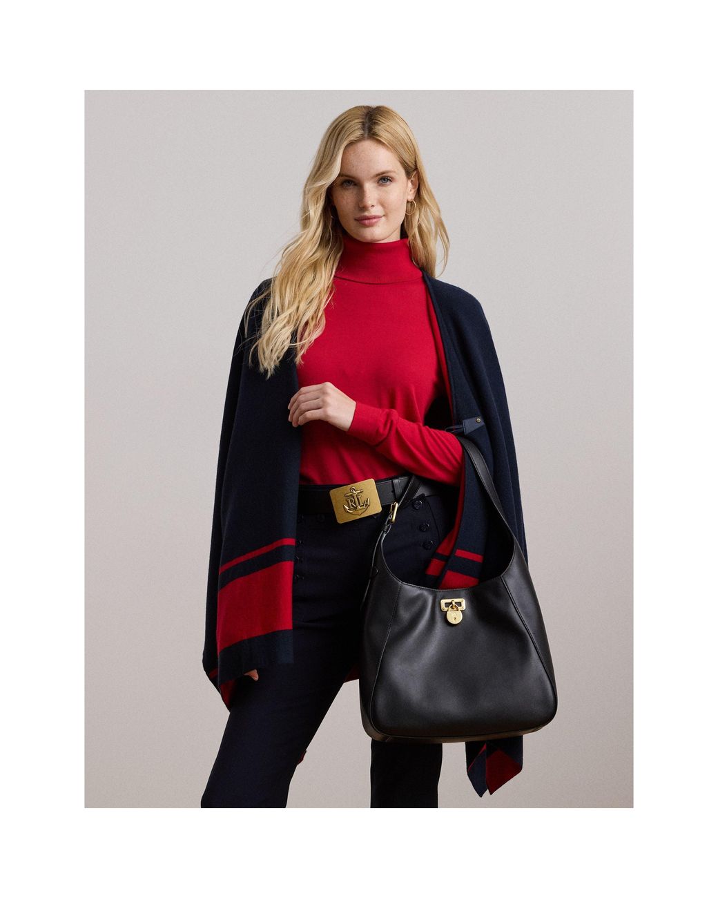 Ralph Lauren Blue Two-Tone Intarsia Viscose Short Poncho