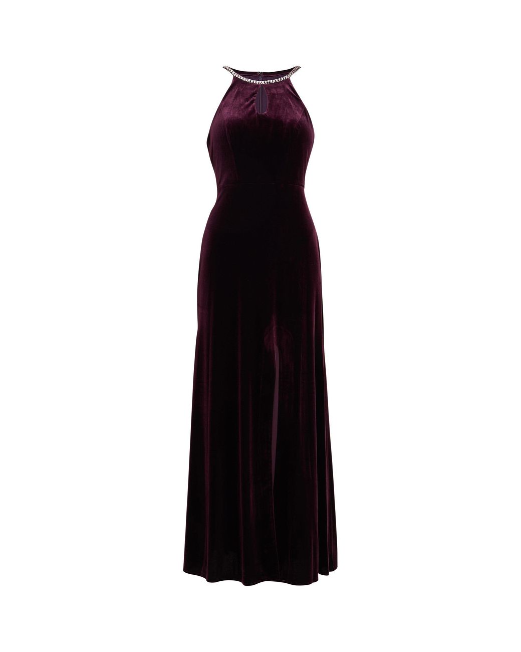 Gina Bacconi Blue Deedee Velvet Halter Keyhole Maxi Dress
