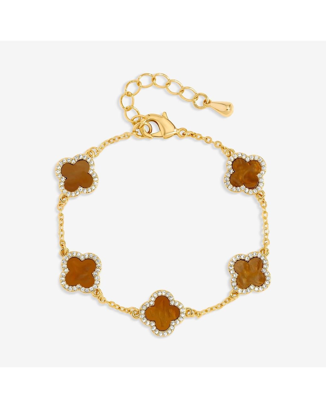 Jon Richard Metallic Plated Tigers Eye Clover Bracelet