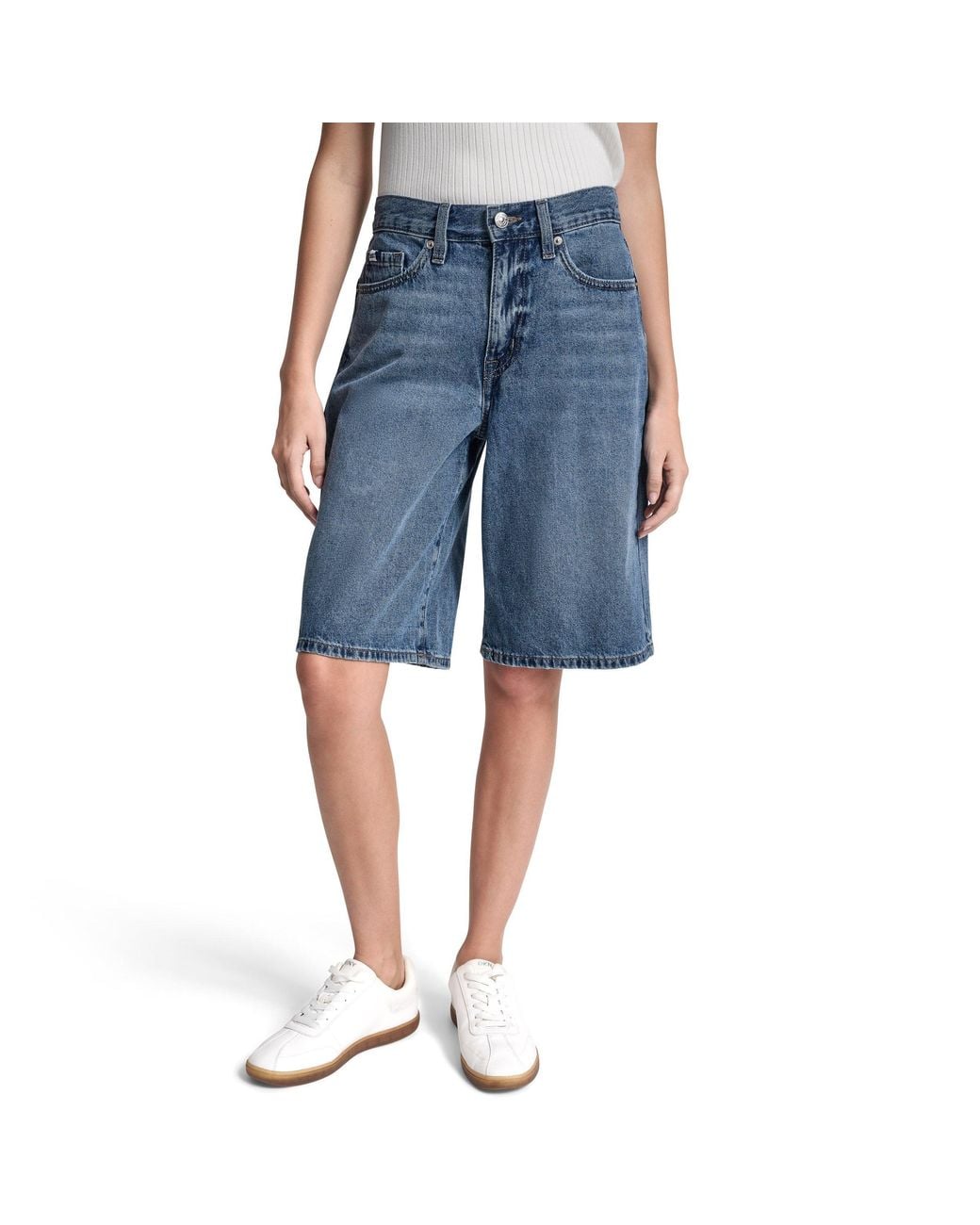 DKNY Blue Jeans Mid Rise Relaxed Bermuda Denim Short