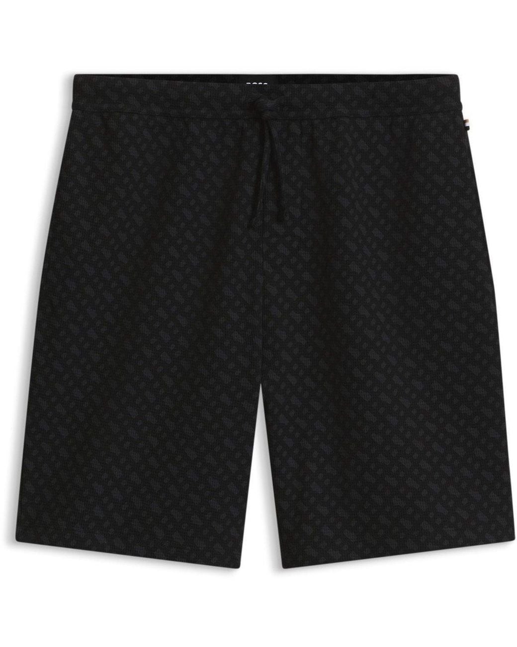 Boss Black Waffle Shorts With Monogram Logo Detail for men