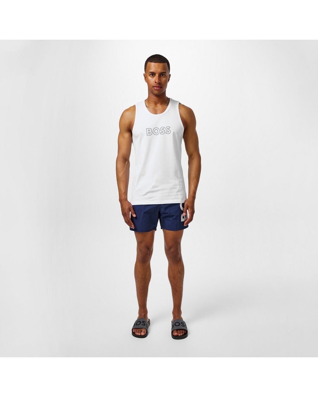 Boss Blue Octopus Swim Shorts With Bold Branding for men