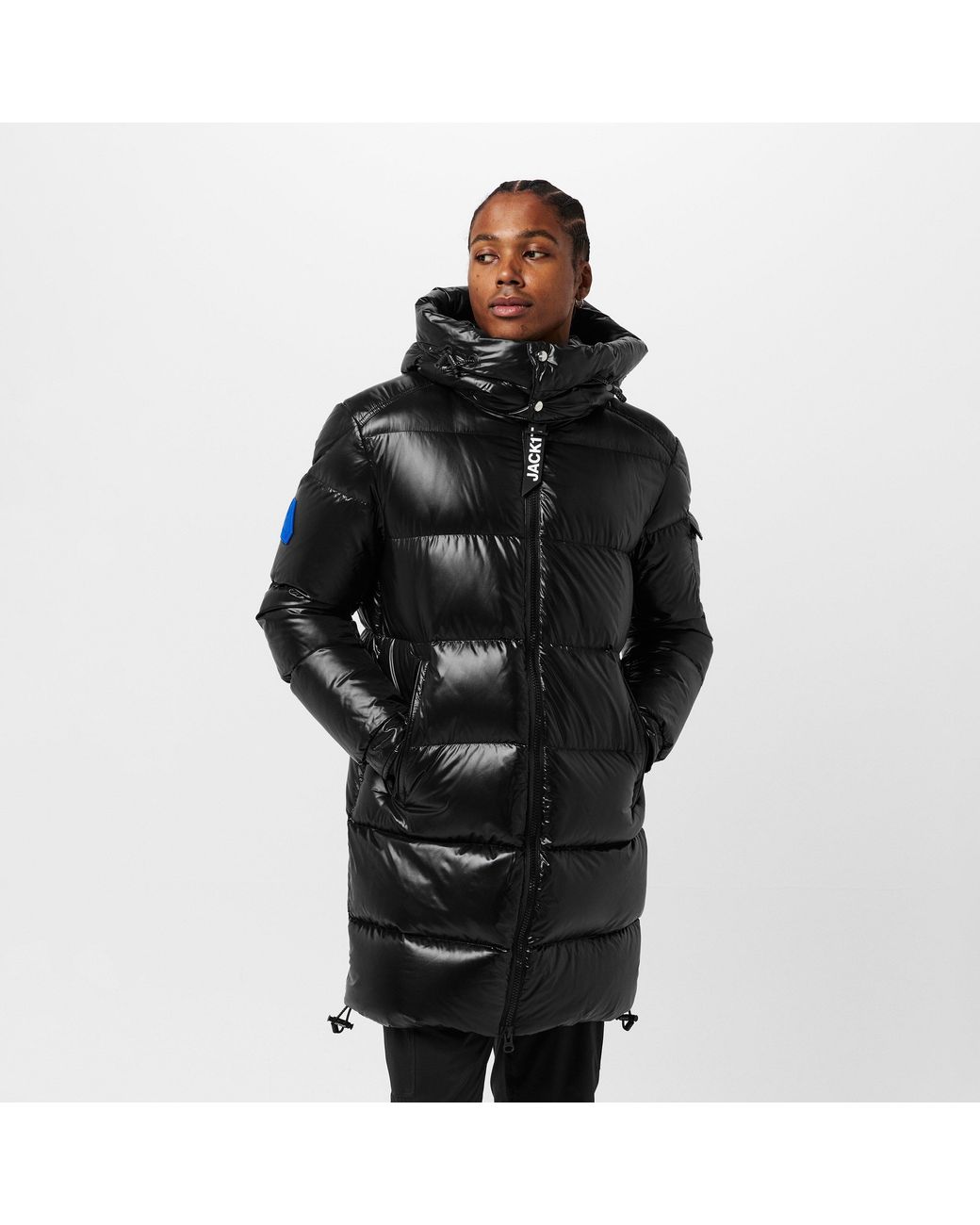Jacket Black Slick Weather Resistant Long Puffer Jacket for men