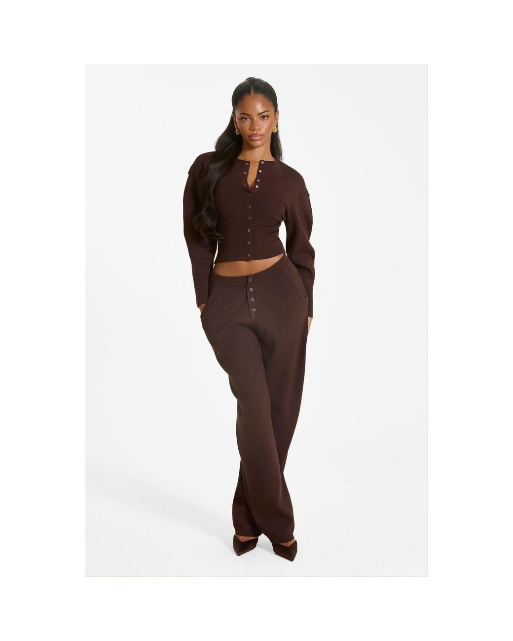 Mars the Label Brown Button-Up Ribbed Knit Joggers
