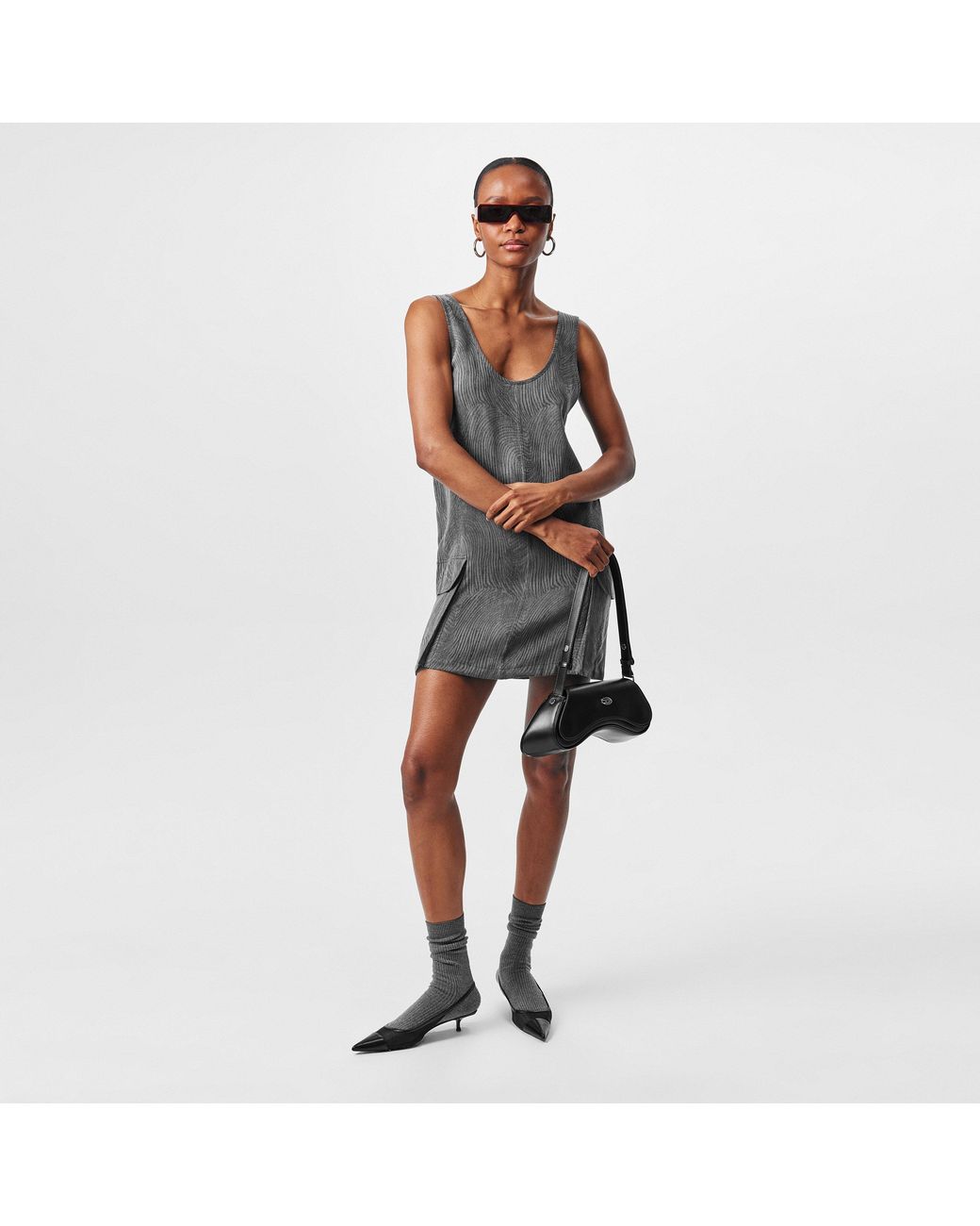 Represent Black Swirl Lyocell Functional Pockets T-Shirt Dress