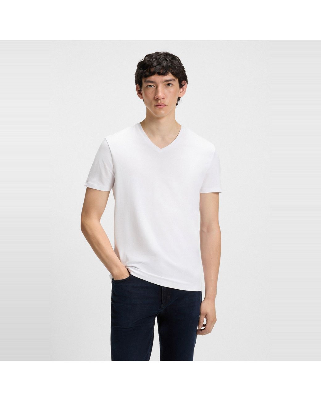 HUGO White Short Sleeve V Neck T Shirt for men
