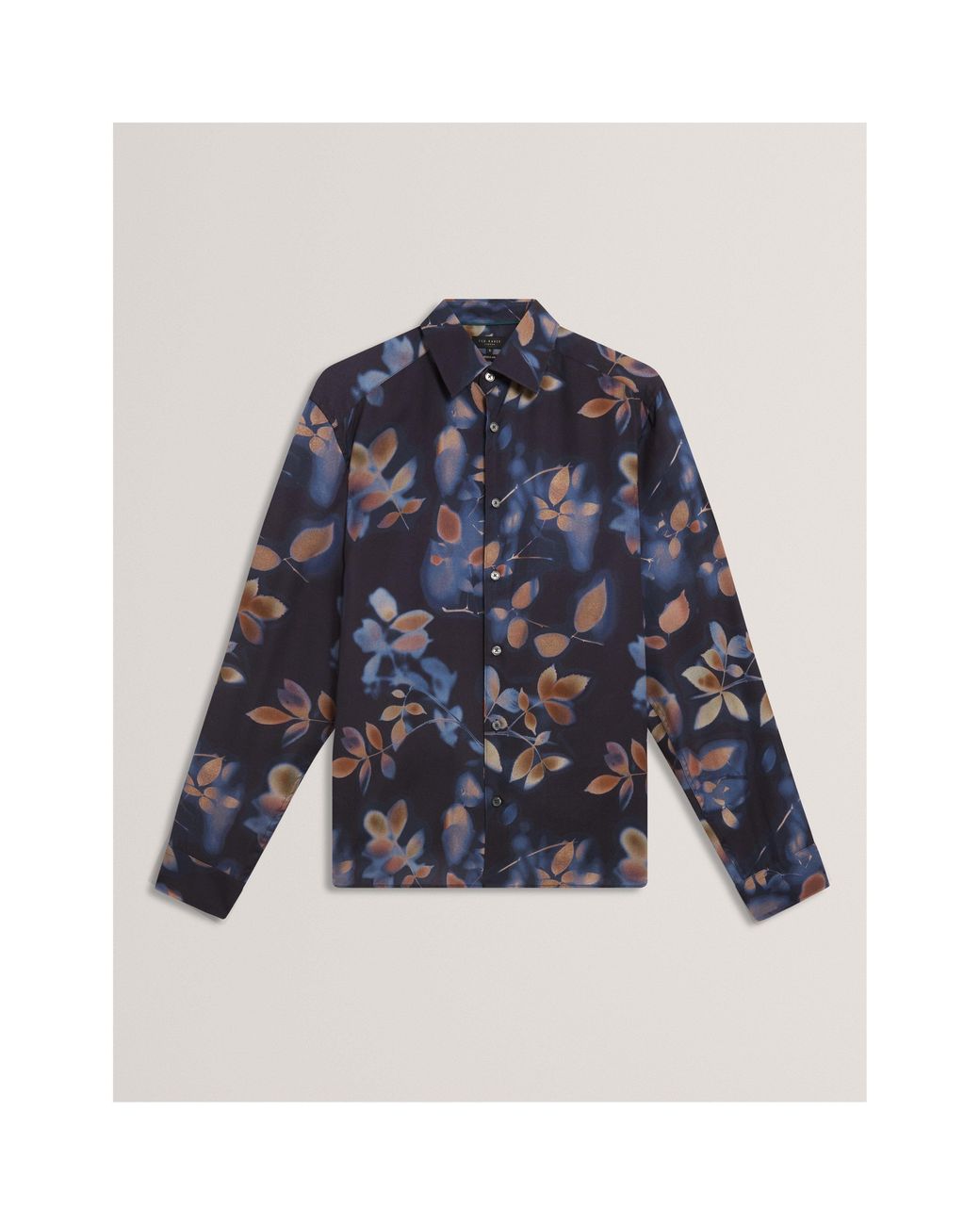 Ted Baker Blue Leaf Print Long-Sleeve Patterned Shirt for men