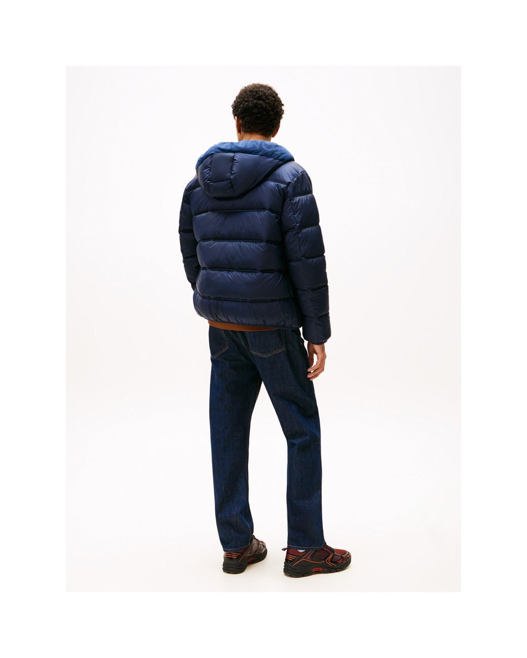 Tommy Hilfiger Blue Logo Hooded Full-Zip Short Puffer Jacket for men