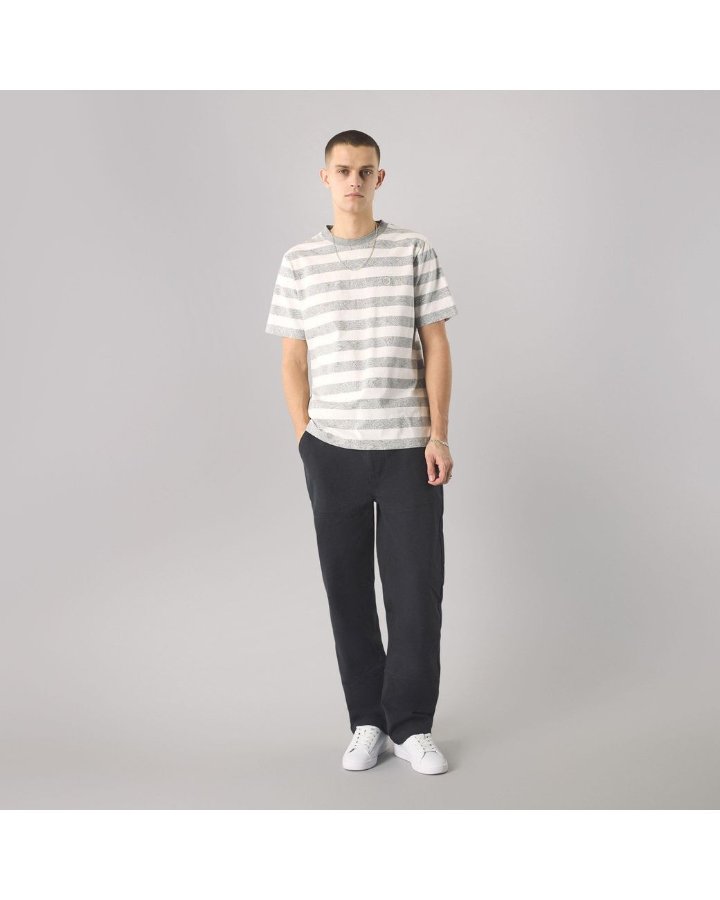 Pretty Green White Eclipse Stripe Regular Fit T-Shirt for men