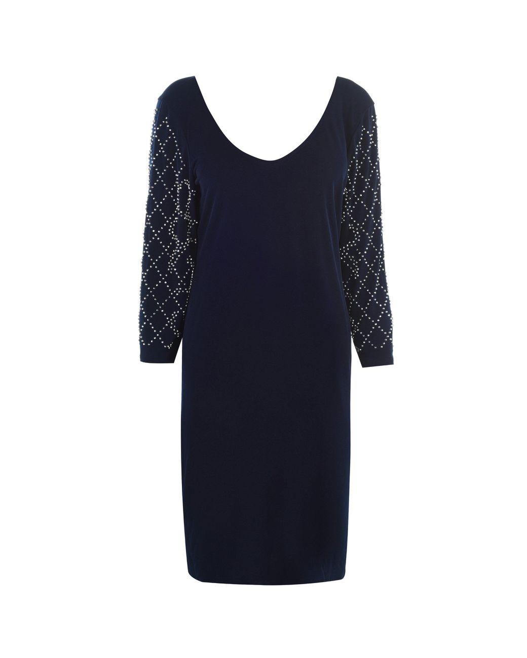 Marina Blue Long Sleeve V Neck Shift Dress