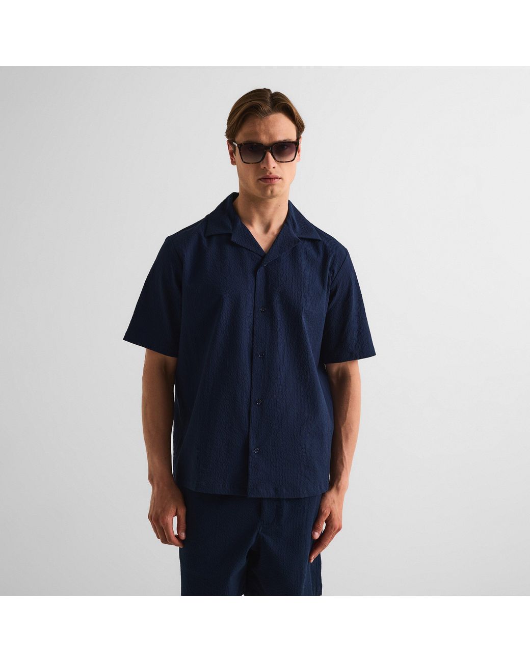 Maison Kitsuné Blue Seersucker Resort Long Sleeve Patterned Shirt for men