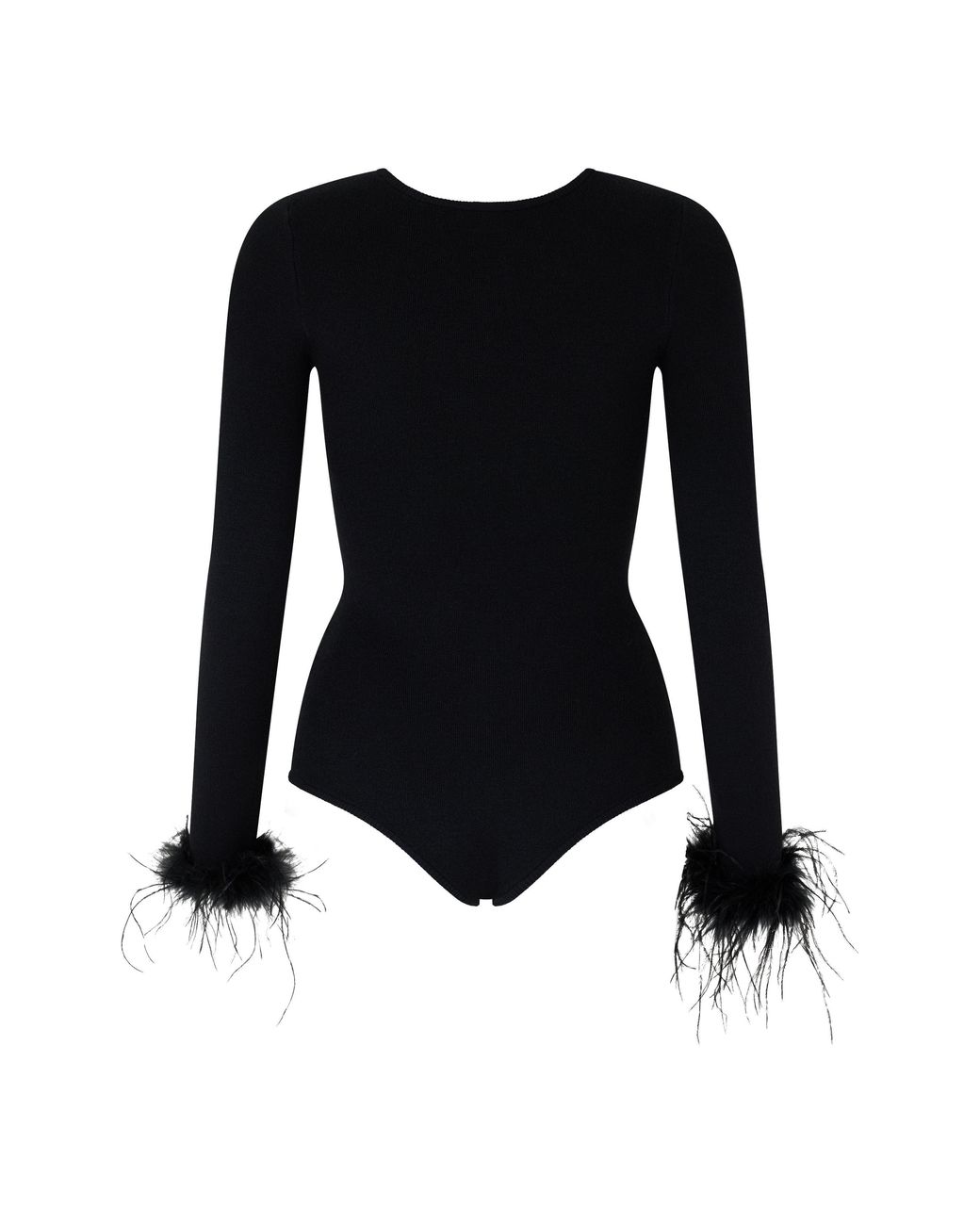 Never Fully Dressed Black Feather Viscose Long-Sleeve Bodysuit