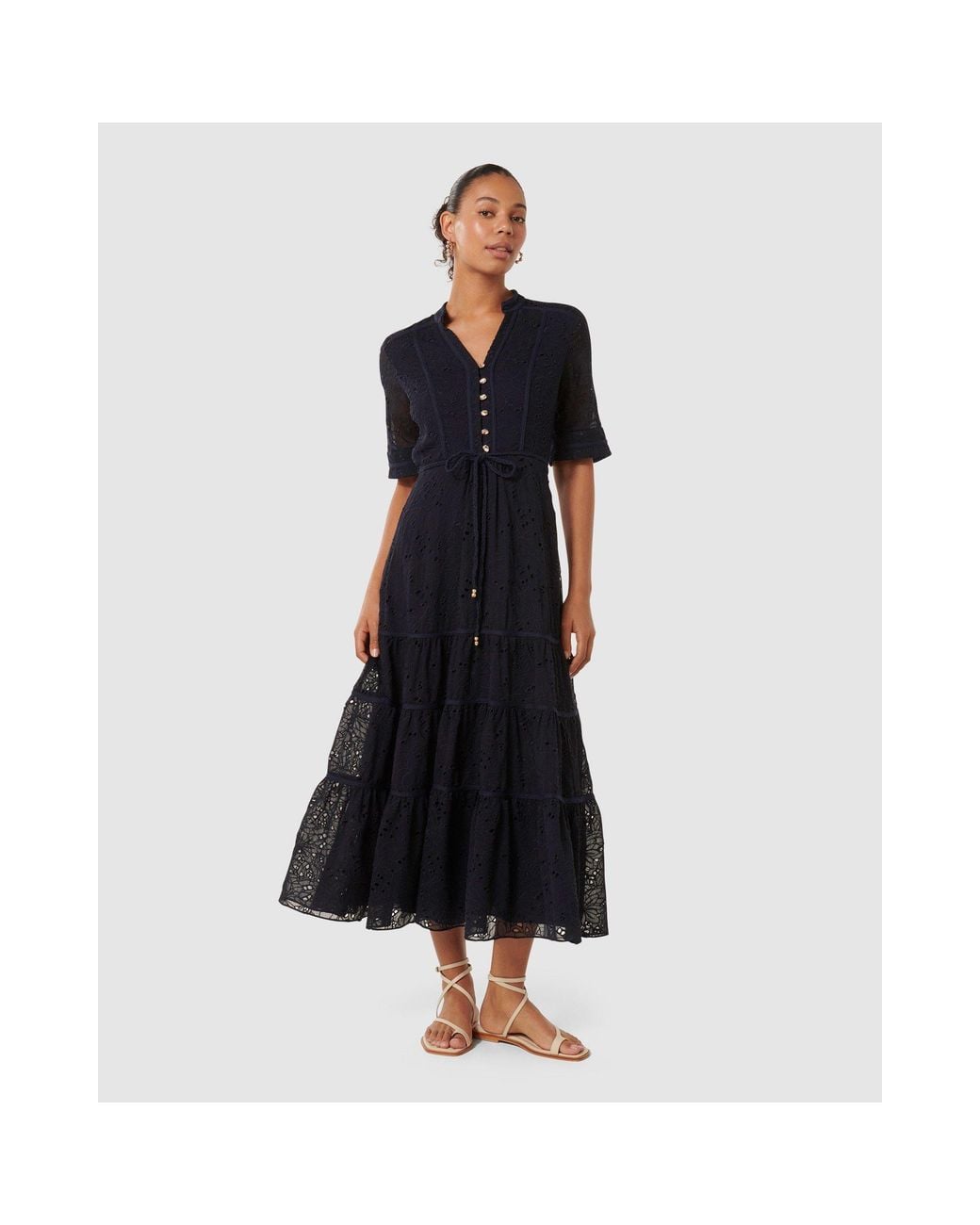 Forever New Black Rachel Embroidered Midi Dress