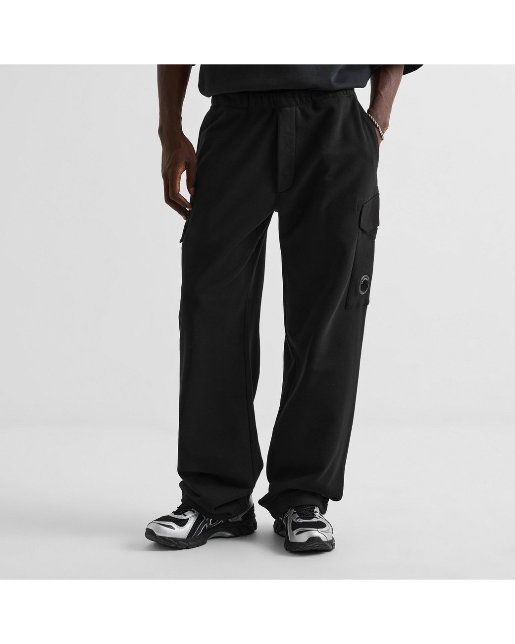 C P Company Black Open-Hem Cotton Joggers for men