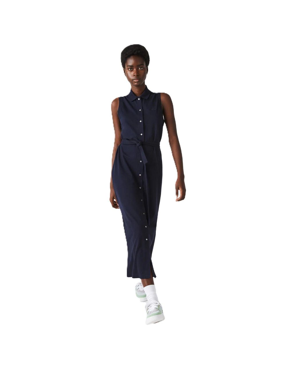 Lacoste Blue Ef1107 Collared Neck Maxi T-Shirt Dress