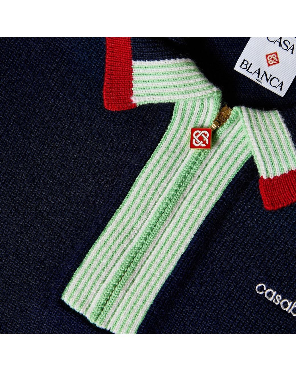 Casablanca Blue Merino Slim-Fit Short-Sleeve Polo