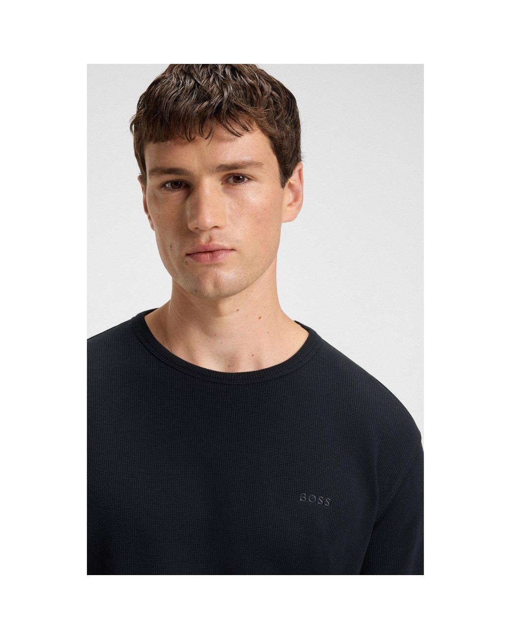 Boss Blue Tempesto Long-Sleeve Cotton Crew-Neck Polo Shirt for men