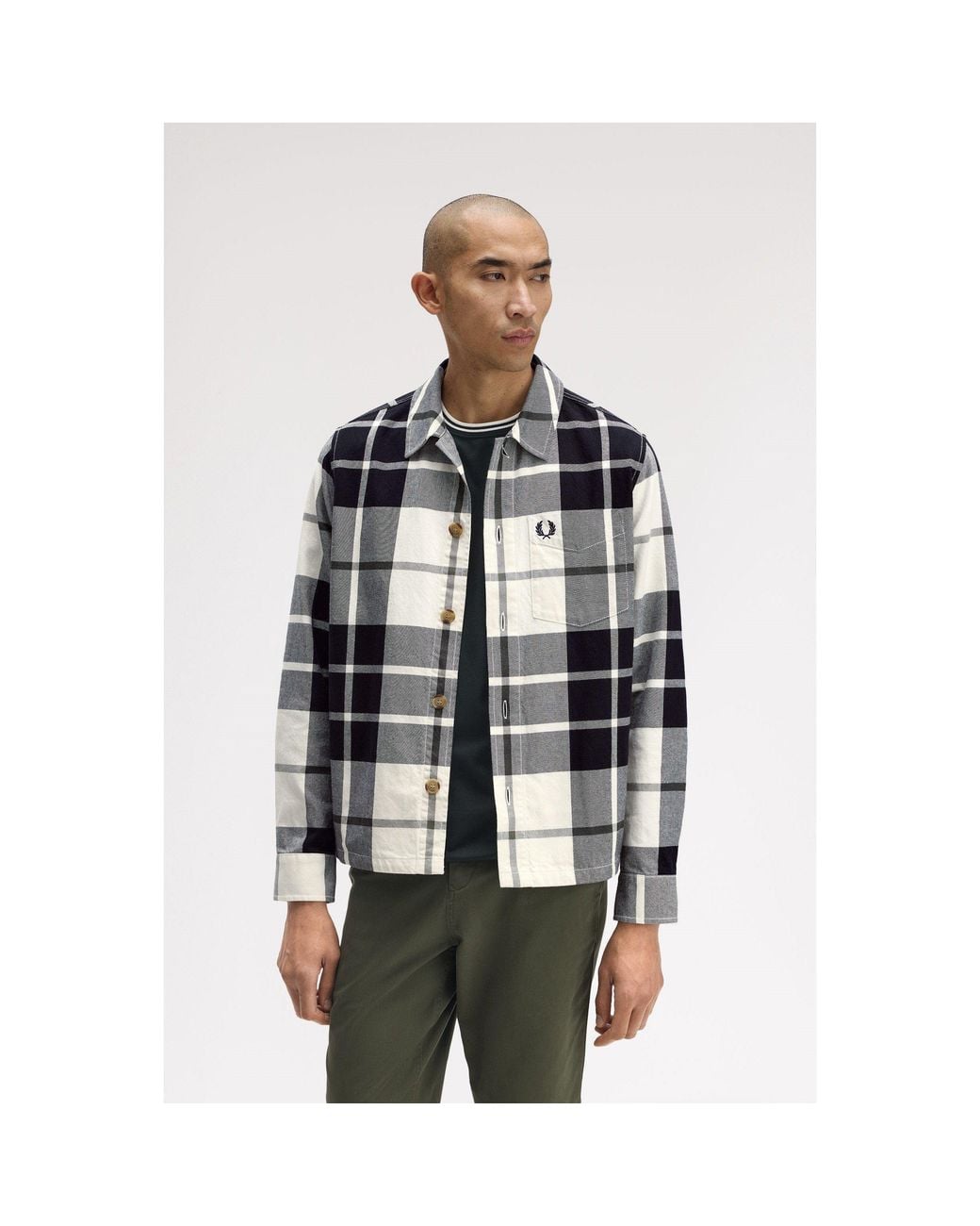 Fred Perry Black Tartan Twill Overshirt for men
