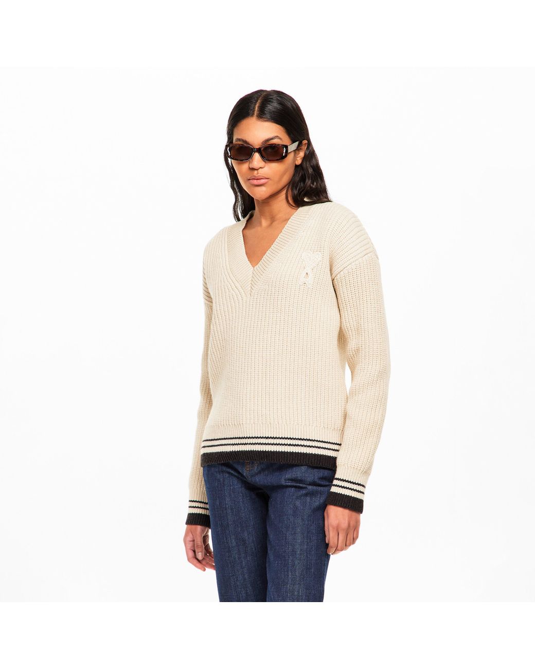 AMI Natural Ami V Neck Jumpr Ld61