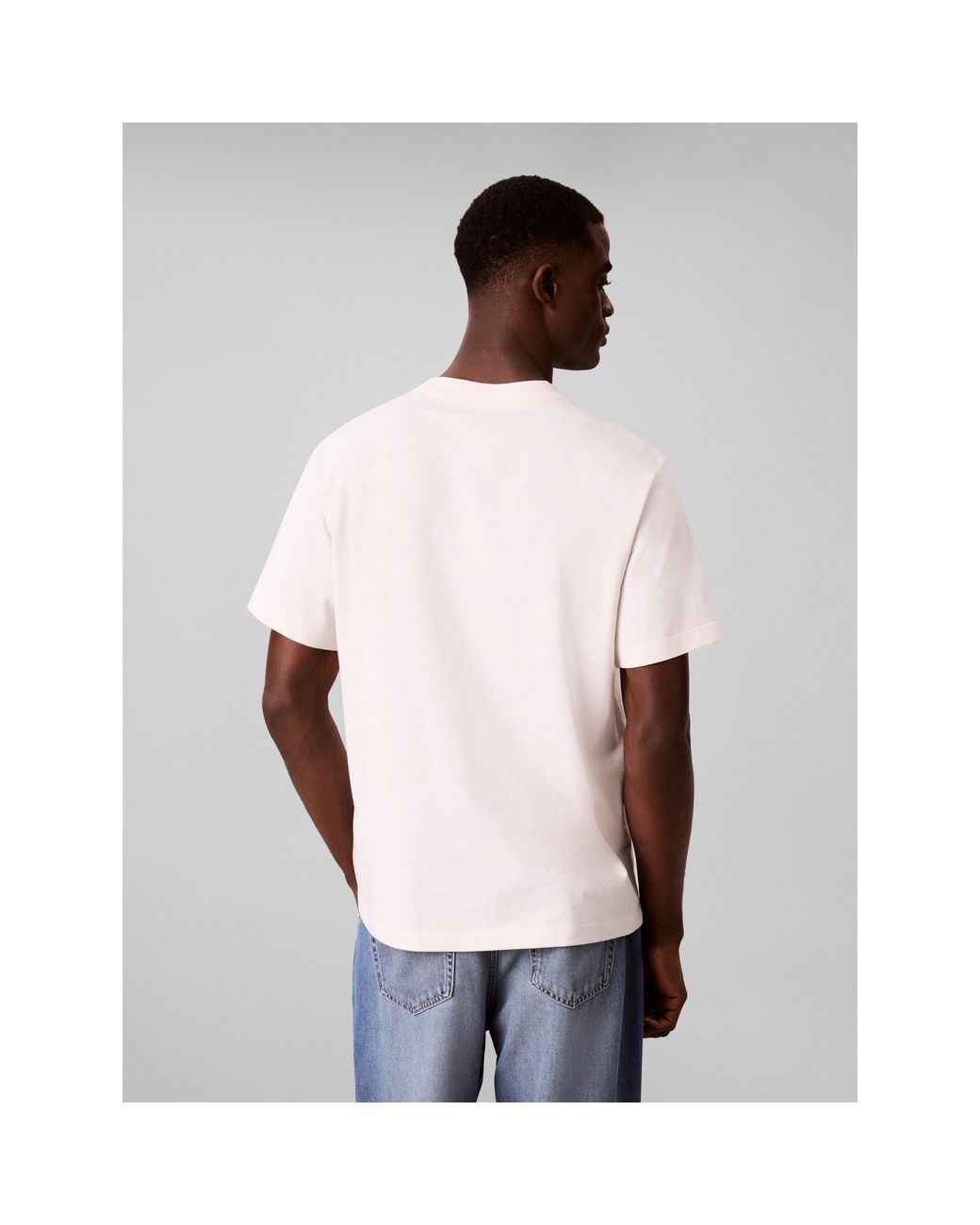 Calvin Klein White Distressed Monogram Logo Cotton Short-Sleeve T-Shirt for men