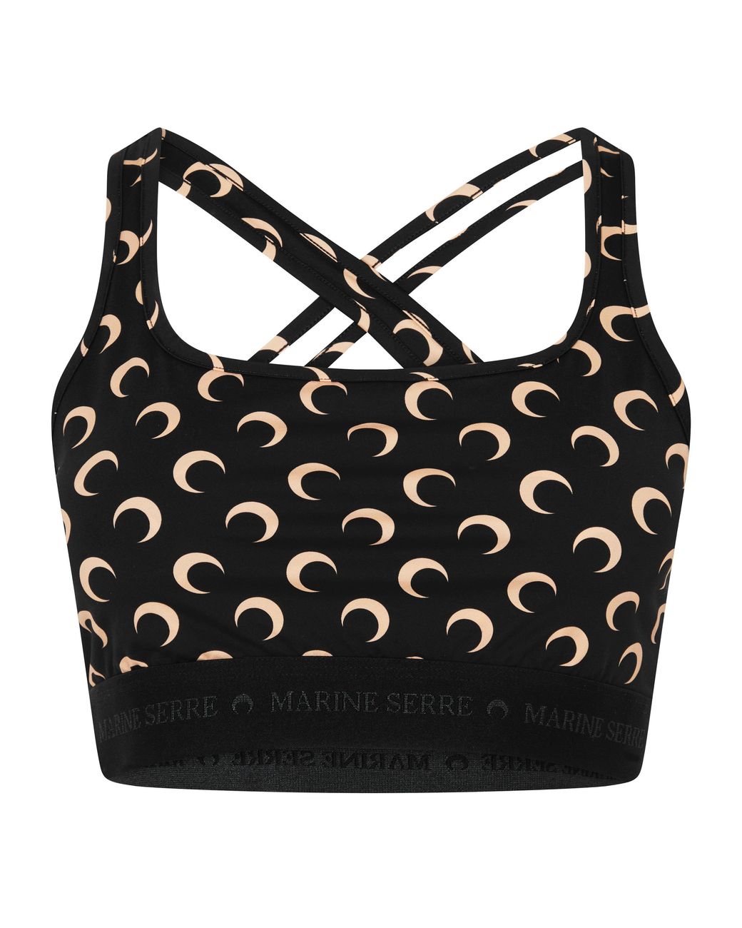 MARINE SERRE Black Recycled Cresent Moon Print Sports Bra