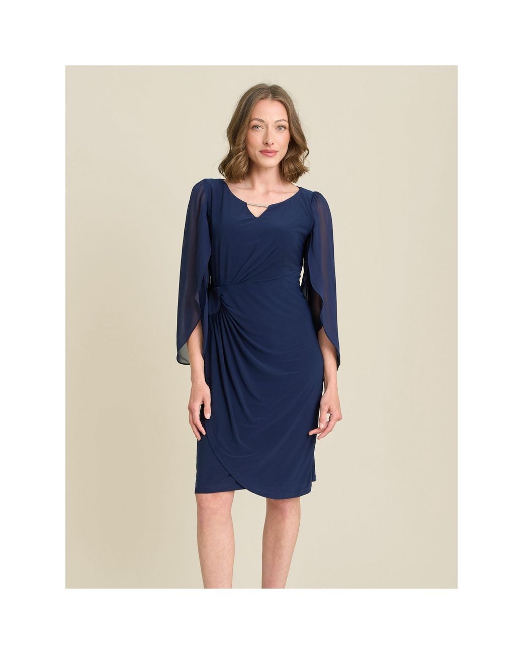 Gina Bacconi Blue Maddy Diamante Trim Dress With Chiffon Sleeves