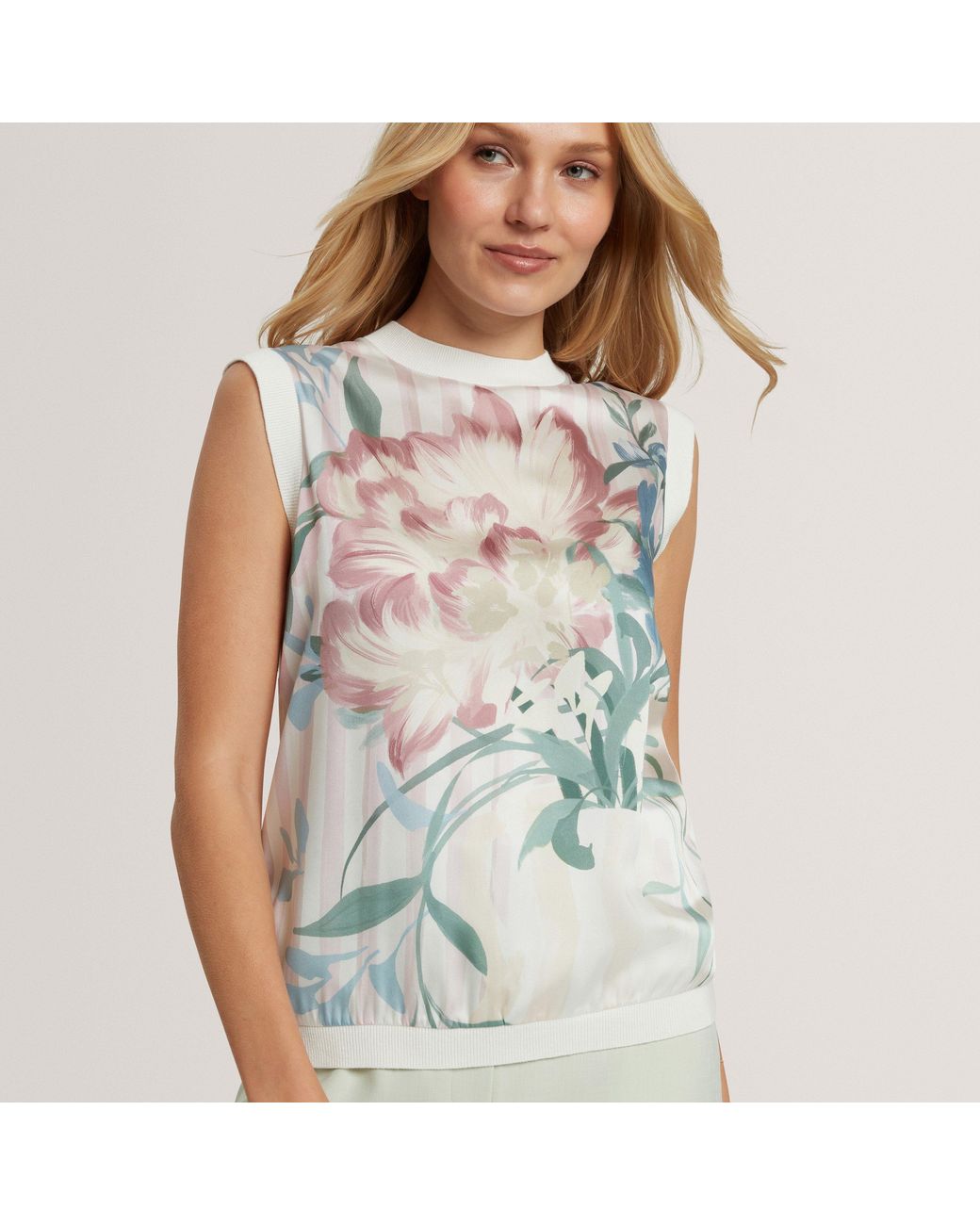 Ted Baker Blue Floral Printed Front Knit Tank Top
