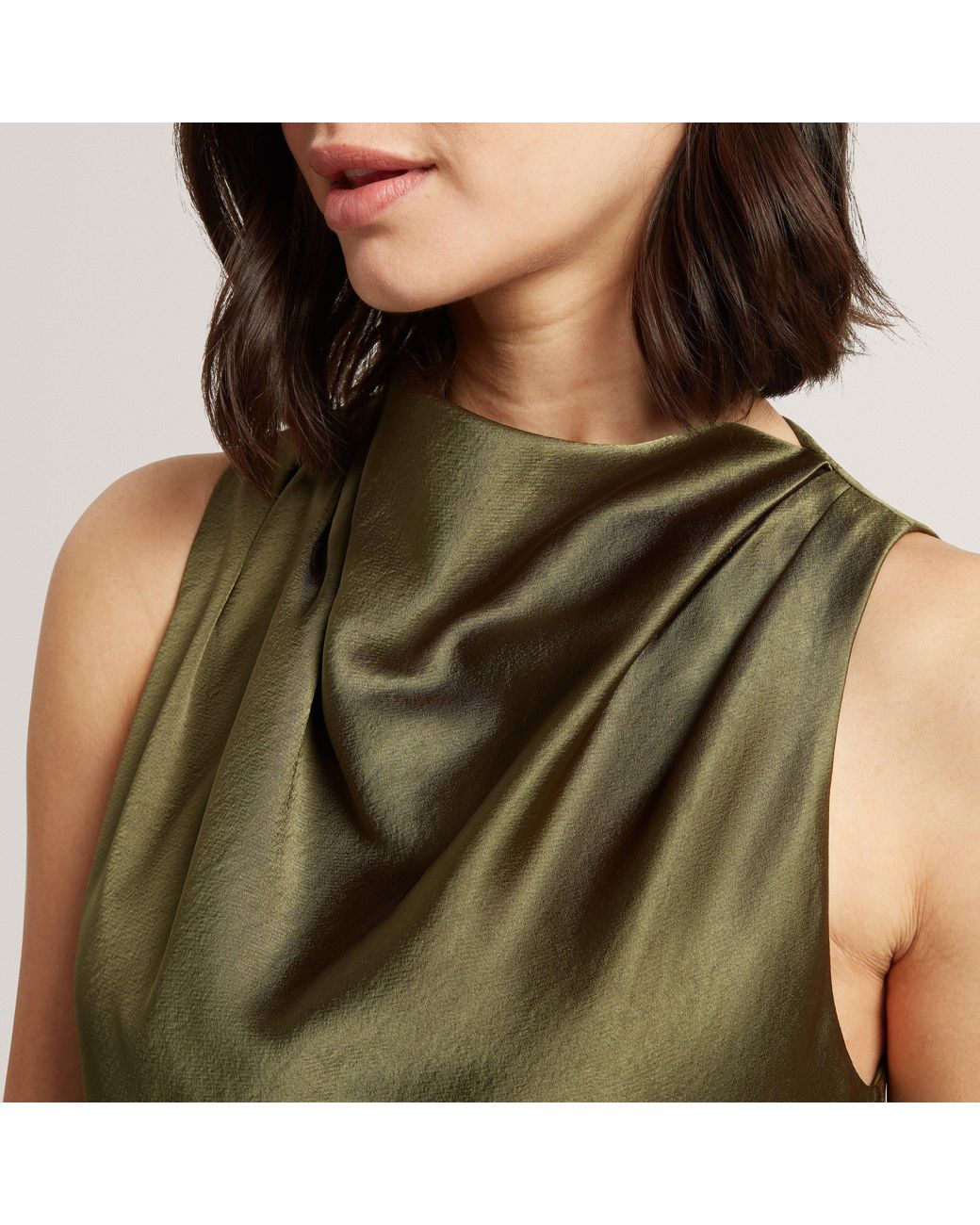 Ted Baker Green Sleeveless Cowl Neck Satin Midi Dress