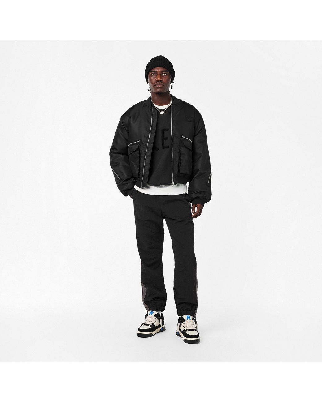 Represent Black Contemporary Structured Bomber Jacket for men