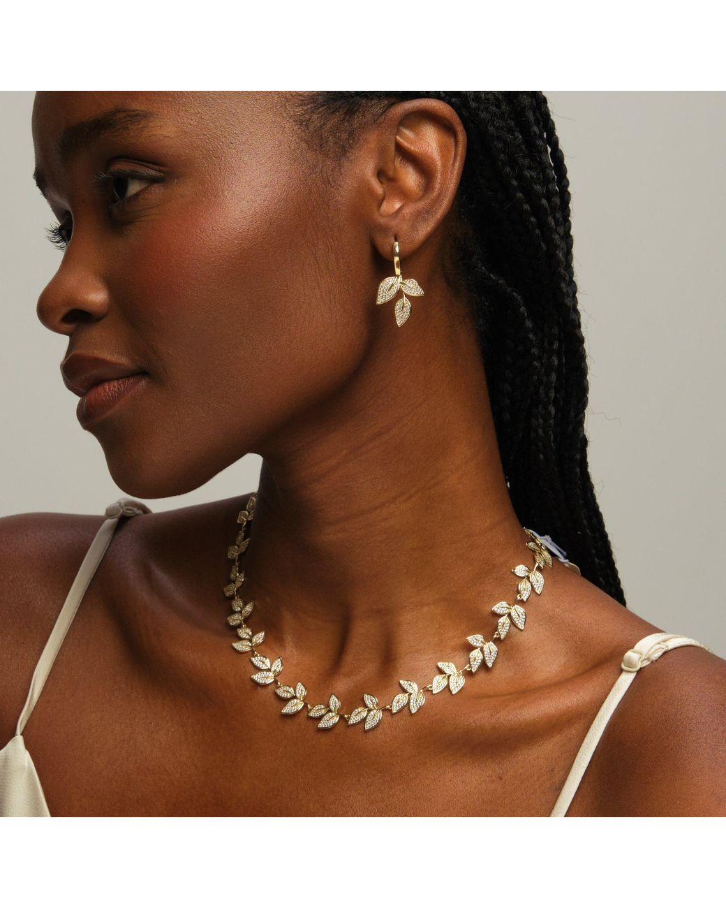 Jon Richard Metallic Plated And Cubic Zirconia Leaf Necklace