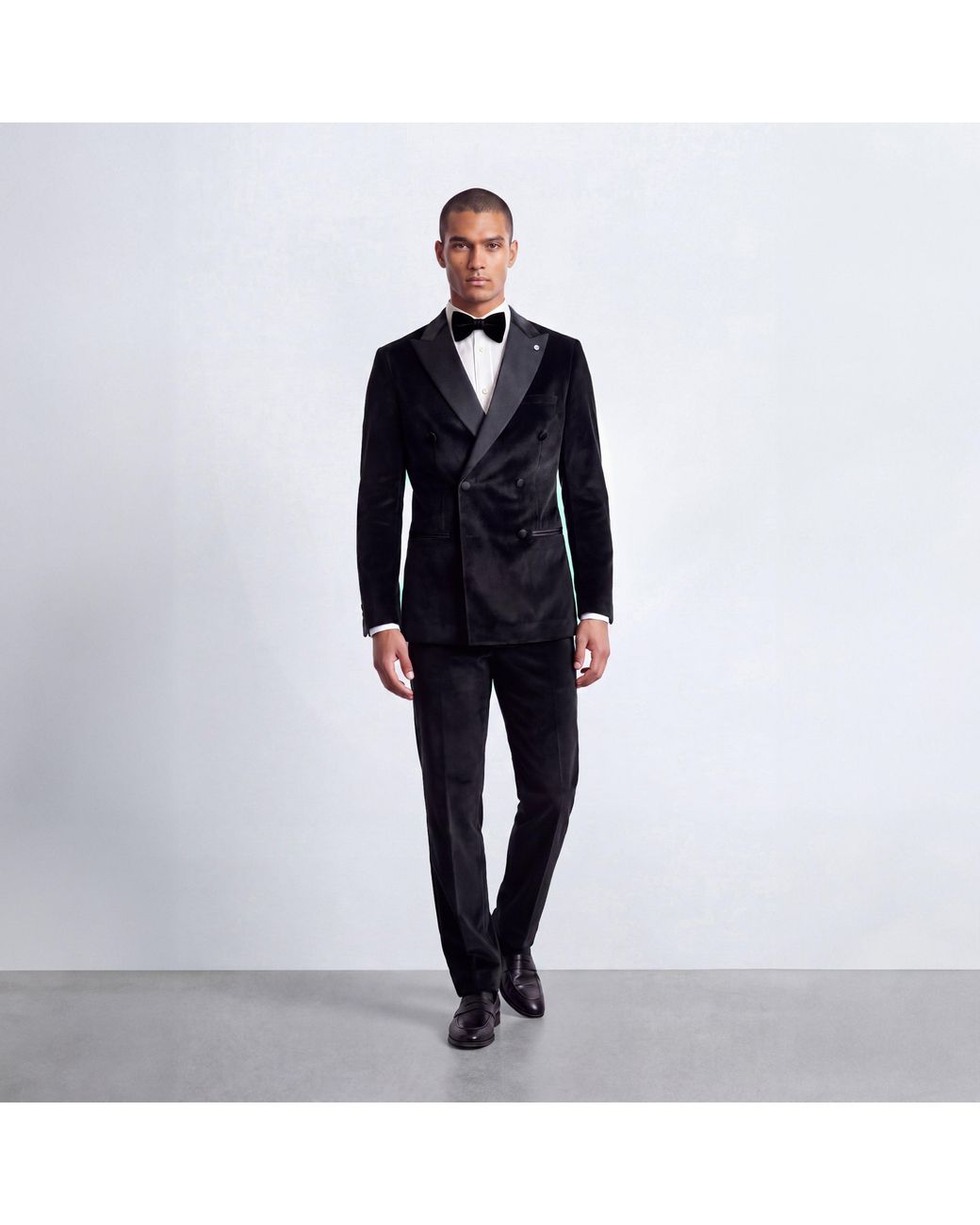Twisted Tailor Black Stallone Double-Breasted Velvet Slim-Fit Suit Jacket for men