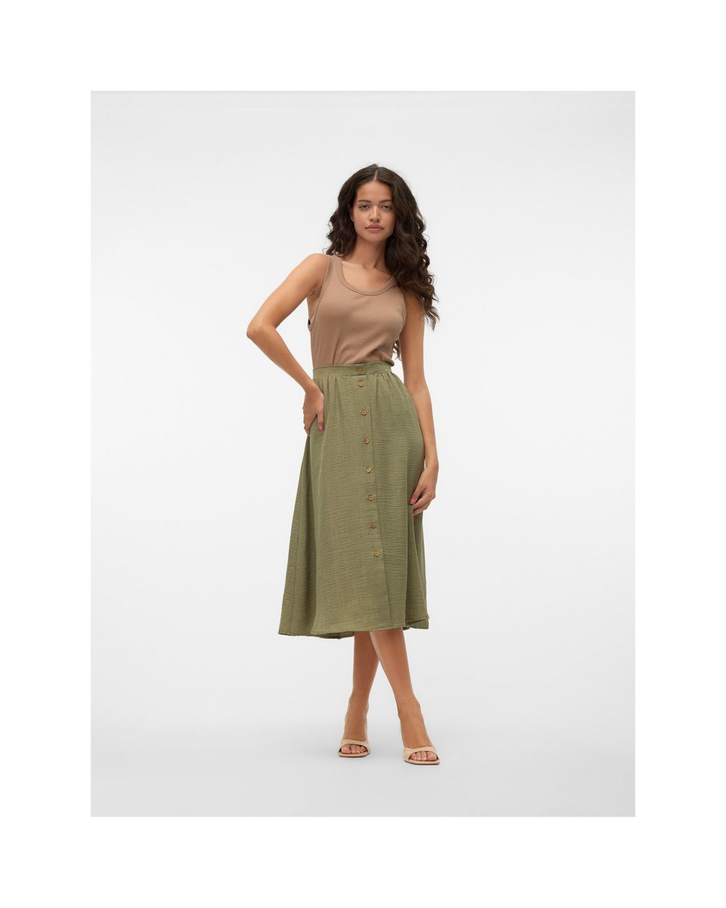 Vero Moda Green Laney Long Midi Skirt