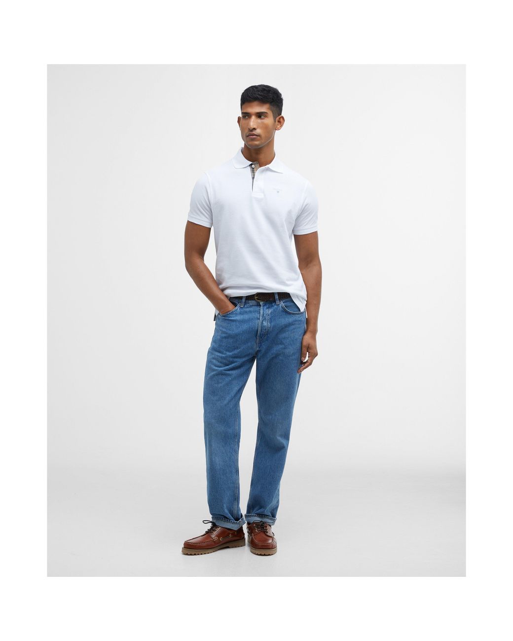 Barbour White Tartan Pique Polo Shirt for men