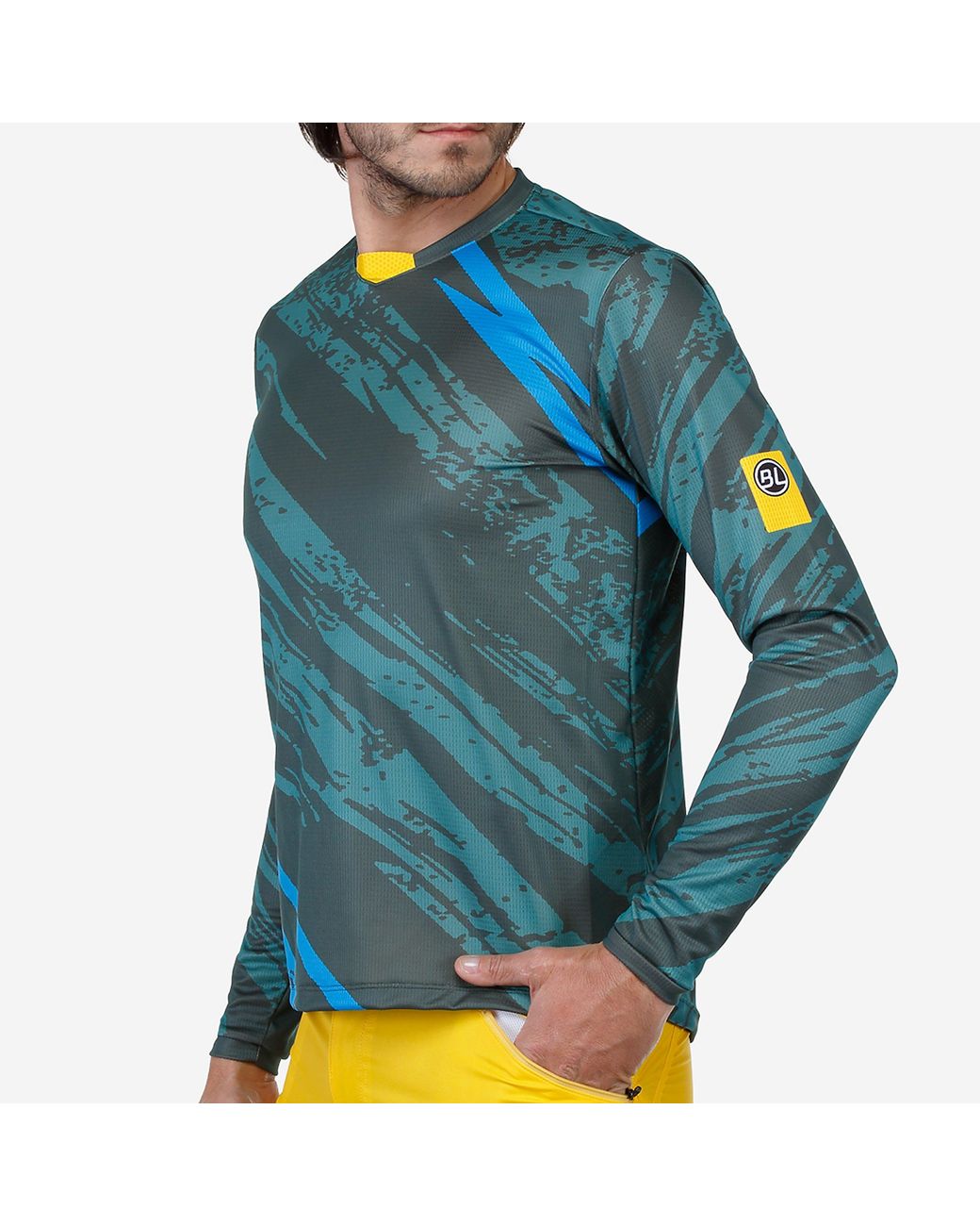 Bicycle Line Green Ponente Upf 30+ V-Neck Long Sleeve Cycling Jersey for men