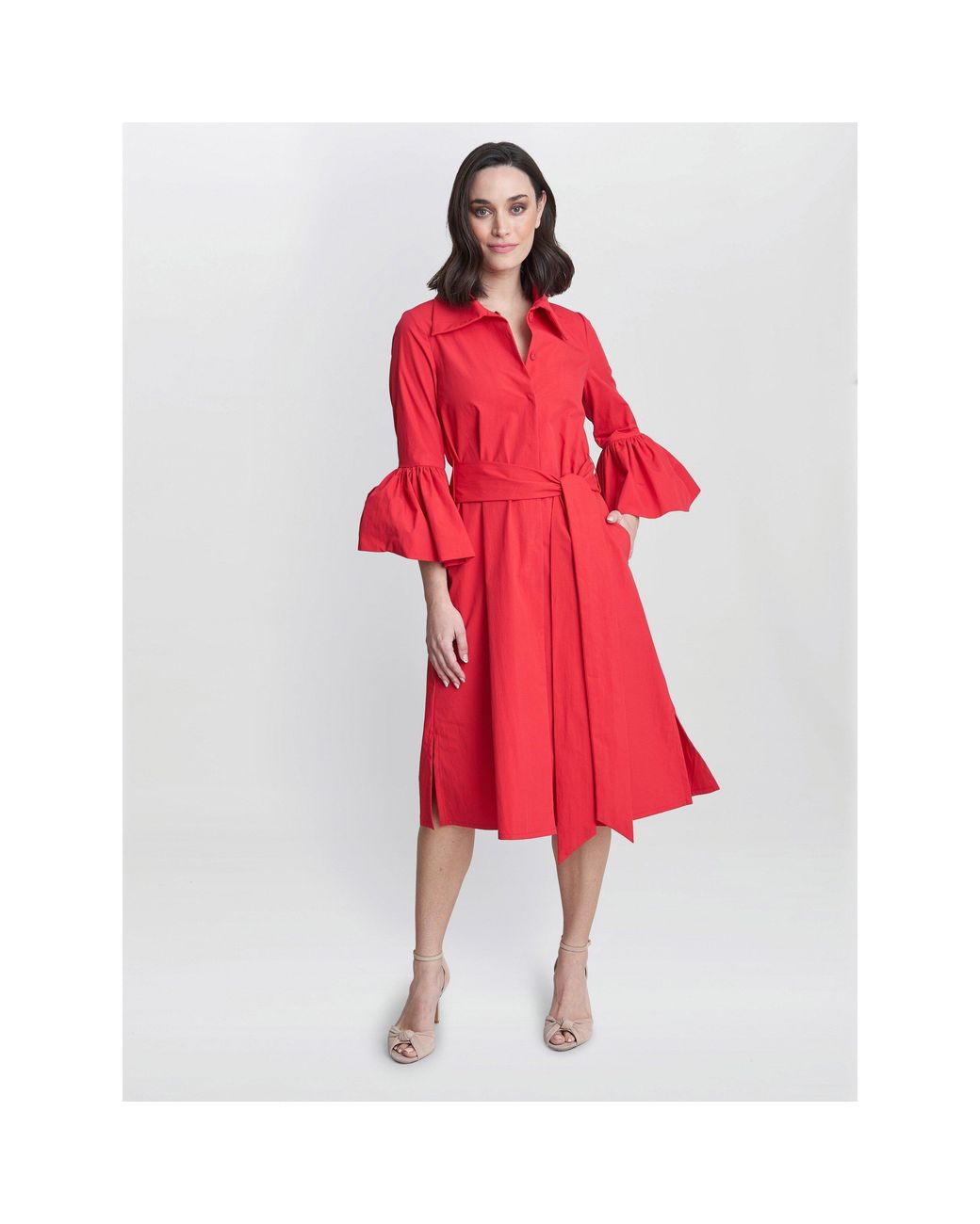 Gina Bacconi Green Melinda Taffeta Shirt Dress