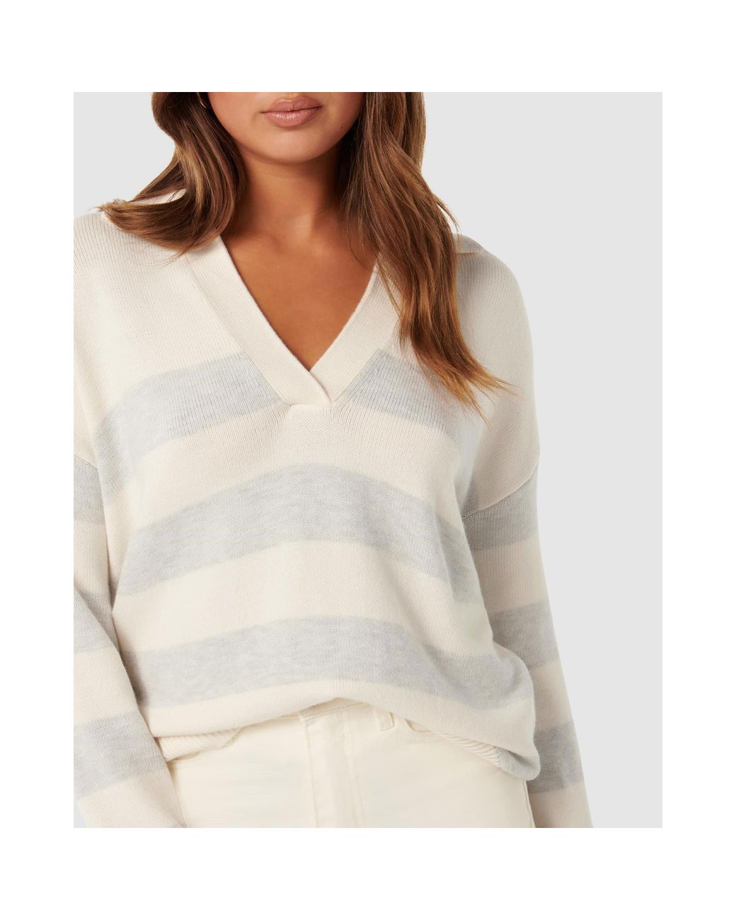 Forever New White Nicole Striped Polo Collar Jumper